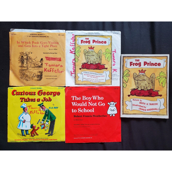 4x VTG Scholastic Records Curious George-Pooh-Frog Prince-Boy School w/O… - Picture 1 of 12
